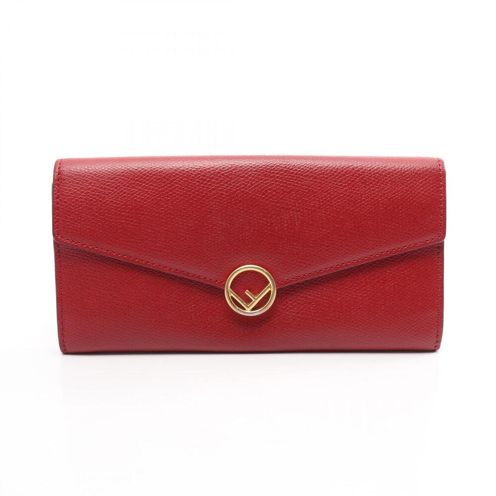 Fendi F Bi fold Long Wallet Leather Red